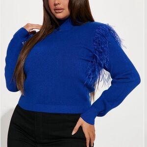 Fashion Nova Cobalt Blue Feathered Turtleneck Sweater